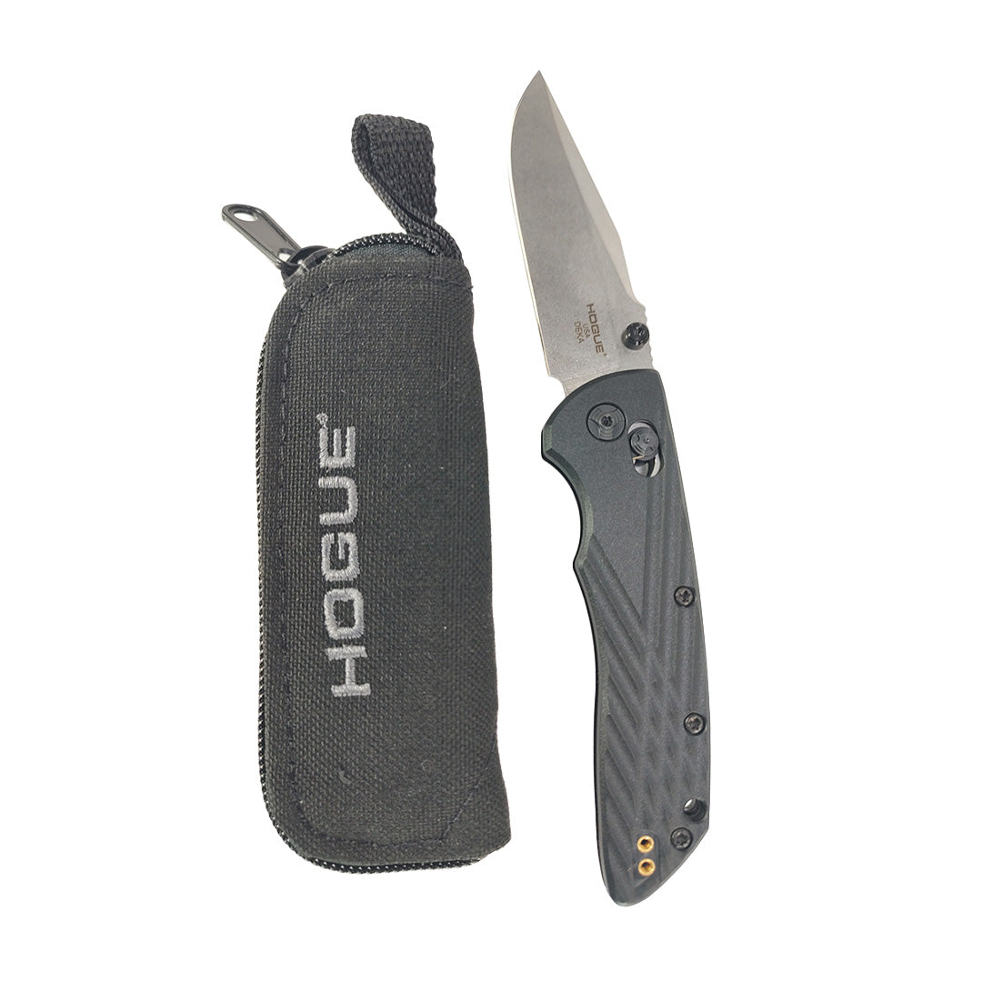 Hogue Deka ABLE Lock Folding Knife CPM-MagnaCut Stonewashed Clip Point Blade, Black Polymer Handles, AXIS/Crossbar Lock - 24379