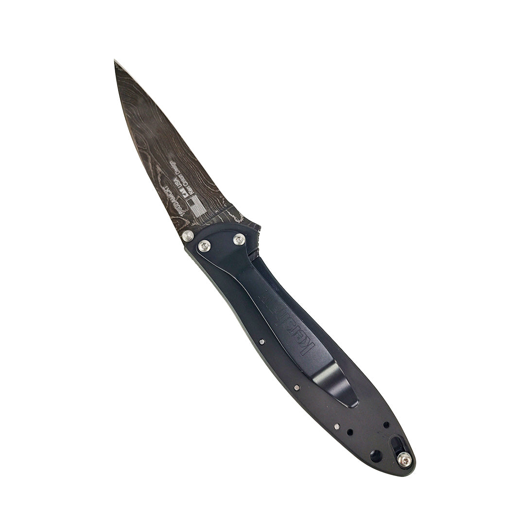 Kershaw Leek Frame lock A/O Damascus Assist Open Flipper Liner Lock Speed-Safe torsion bar Black White