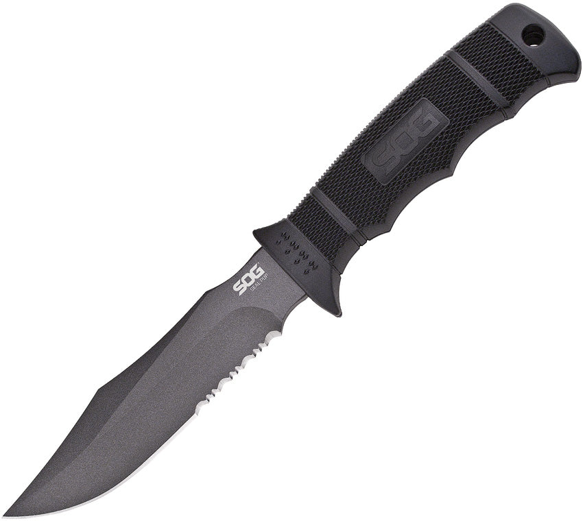 SOG SEAL Pup Fixed Blade Black Clip Point GRN Handle Powder Coated AUS-8 Blade MOLLE Compatible Nylon Sheath M37N-C